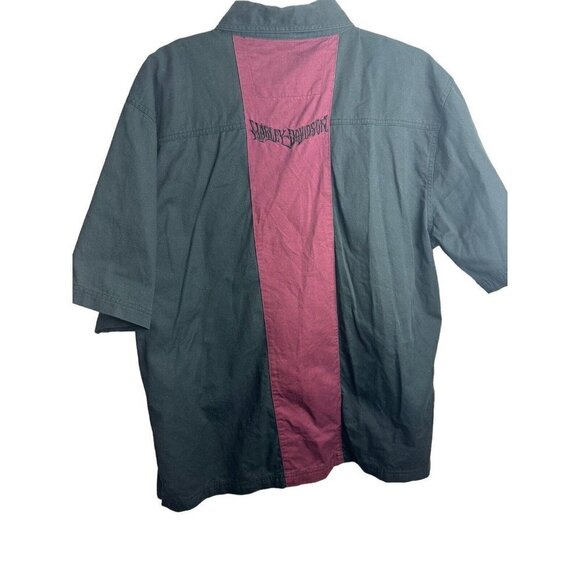 Harley Davidson Retro Stripe Embroidered Eagle Biker Button Shirt Red Black Sz L - Picture 6 of 6